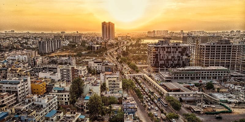 Sunset over Nagawara in north-east Bengaluru, seen from above